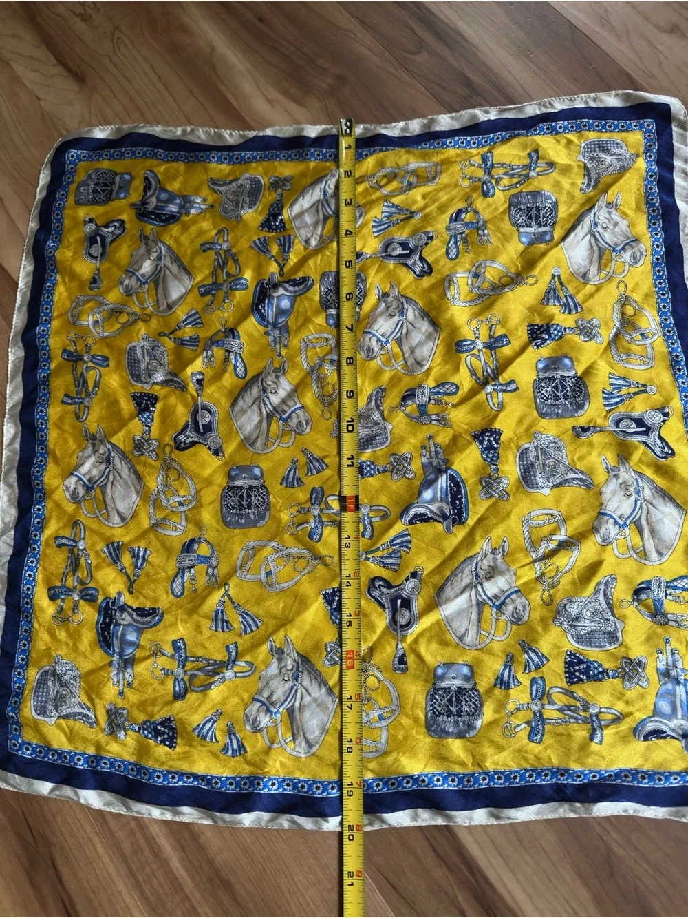 Vintage Yellow Equestrian Print 100% Silk Scarf Bandana